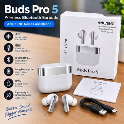 Buds Pro 5 TWS Wireless Earbuds | Bluetooth Earphones | ANC/ENC