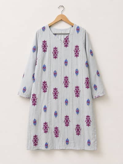 Pastel grey Embroidered Ready-to-Wear Dress