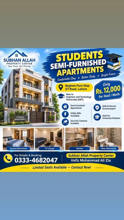 SEMI-FURNISHED APARTMENTS FOR STUDENTS