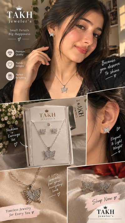 butterfly necklace and earrings set