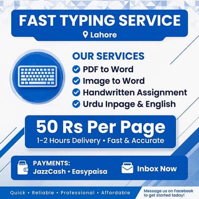 Urdu inpage & English typing 40-RS pr page