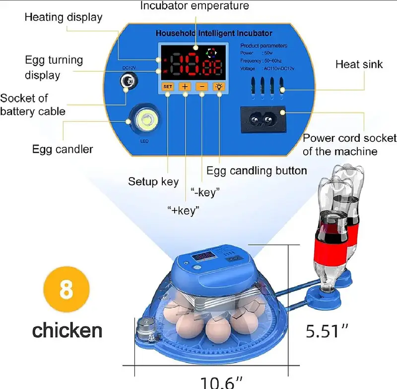 8 Eggs Automatic Incubator | AC/DC Dual Power — photo 2