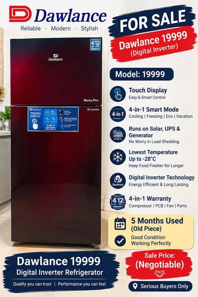 Dawlance 19999 Digital Inverter Refrigerator – For Sale