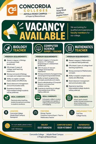 Concordia College Adyala road Campus vacancy available