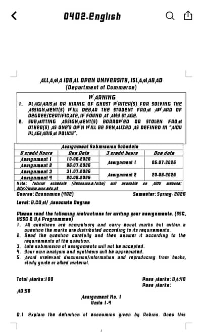 Allama Iqbal Open University assignment 2026