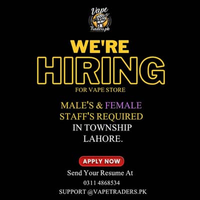SALESMEN REQUIRED FOR VAPE STORE | SALARY 50K