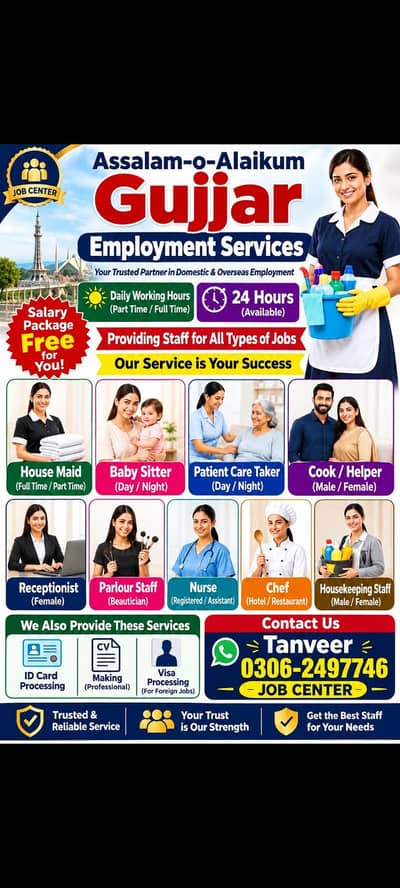 Domestic Jobs And Domestic Staff Available In All Pakistan Cities