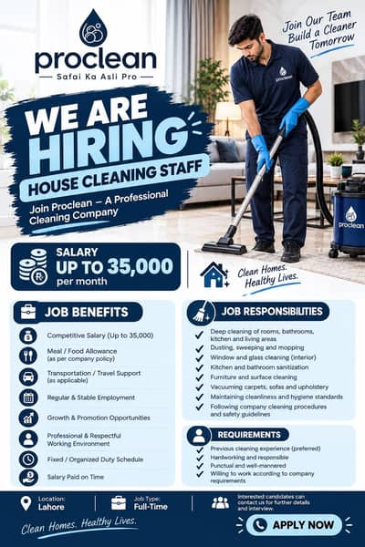 Cleaning Staff Required