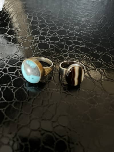 Vintage style 2 Rings not silver turquoise and Suleman’s Aqeeq