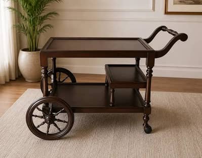 Elegant Sheesham & Ash Wood Tea Trolley | Wooden Serving Trolley