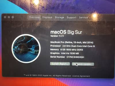 MacBook Pro Retina, 13-inch, Mid 2014 i5 8GB 256gb