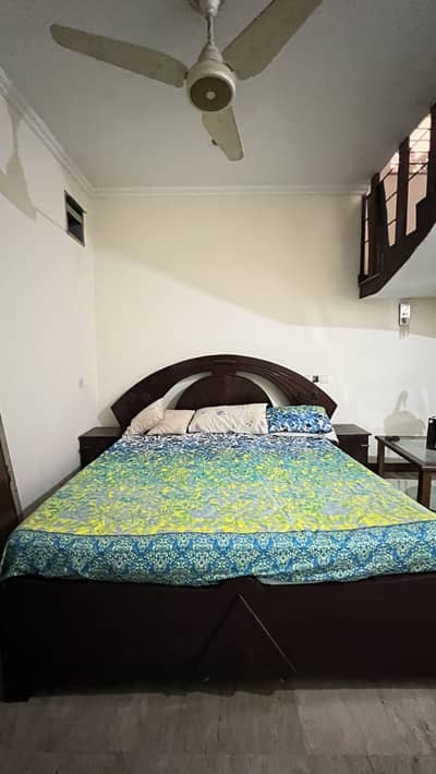 Solid Wood Bed with Attached Side tables
