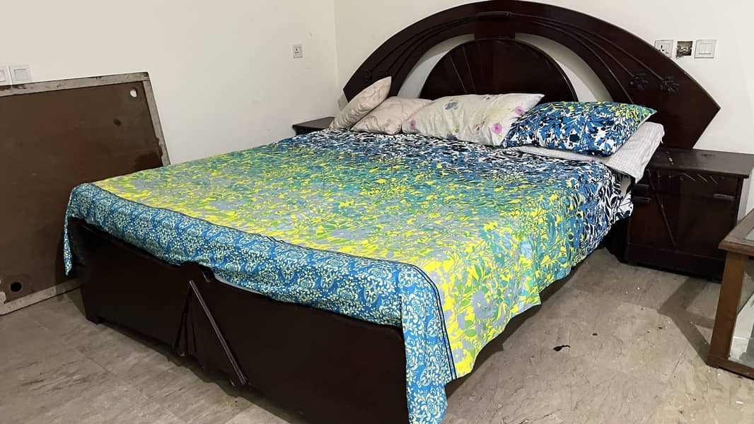 Solid Wood Bed with Attached Side tables 1