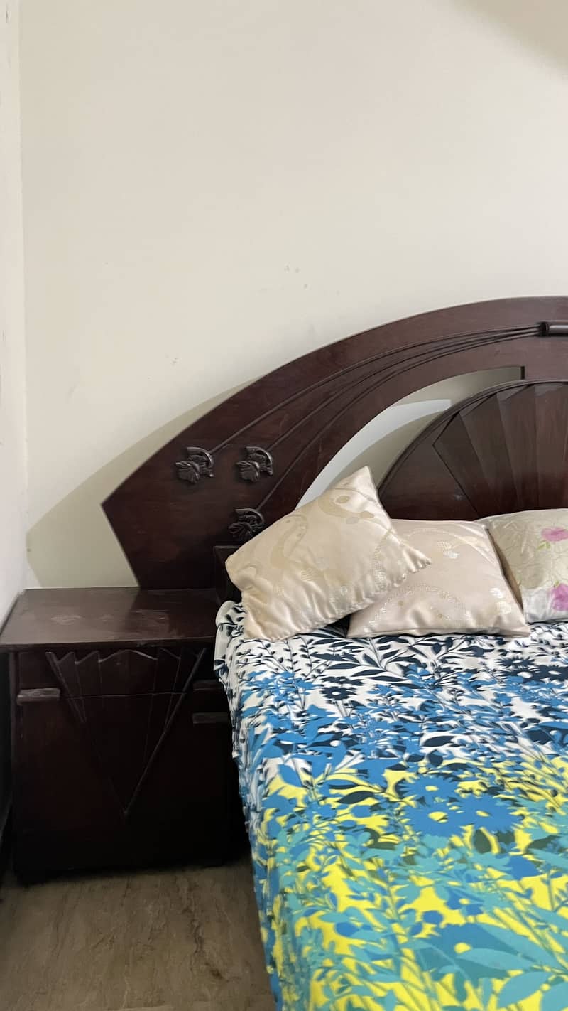 Solid Wood Bed with Attached Side tables 2
