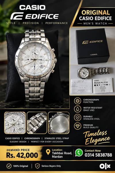 Original Casio Edifice EF-328D Chronograph Watch - Box & Papers -
