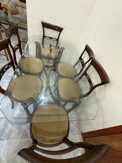 Dinning table glass top with 6 chairs