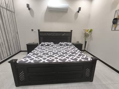 Pine Wood King Size Bed Set