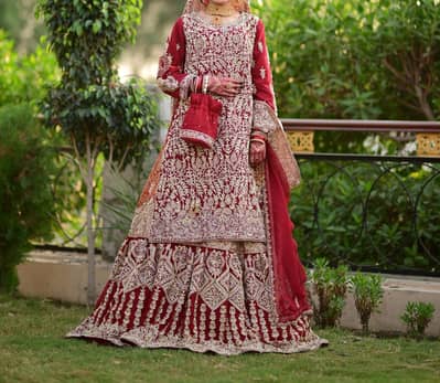 Luxury Handmade Red Mahroon Farshi Bridal Lehnga