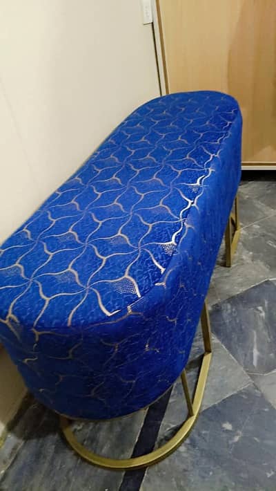 *Royal Blue Ottoman Bench With Golden Frame*