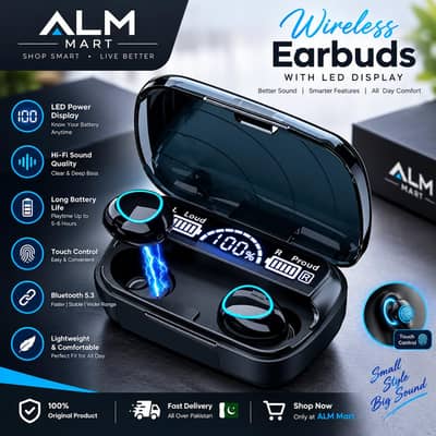 M10 Wireless Earbuds | Premium Sound | Quick Charging | ALM Mart