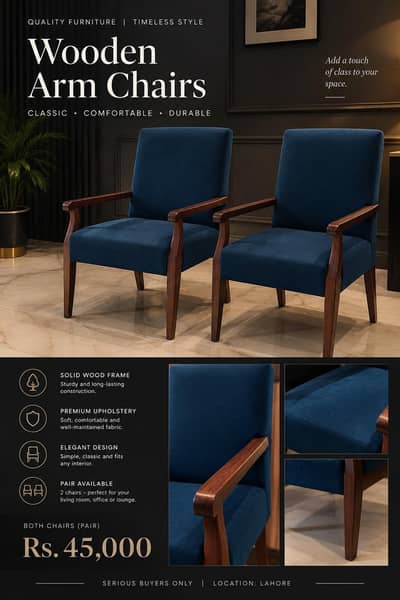 Solid Wood Armchairs Pair – Premium Poshish