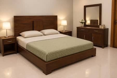 slightly used wooden bed set
