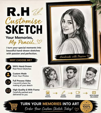 Customized Pencil Sketch Frame | Handmade Portrait | Best Gift