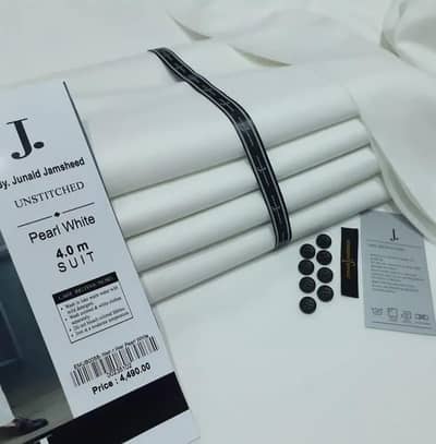 Men's J. Junaid Jamshed Unstitched Pearl White Suit 4m All Season