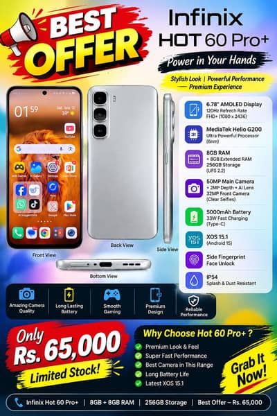 Infinix Hot 60 Pro+ | 10/10 Condition | Warranty | Rs. 65000
