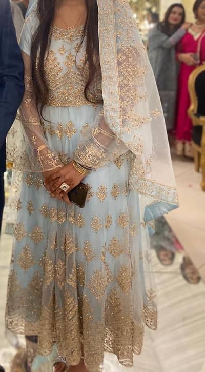 sky blue golden embroidered maxi dress