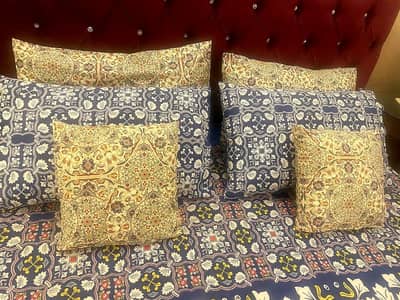 King Size Bed Cover Set - Blue and Biege