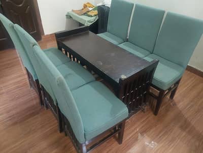 6 Chairs + Long Dining Table + Square Table For Sale