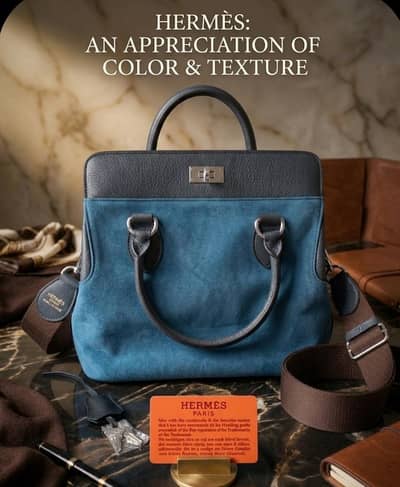Premium Blue Suede Handbag with Leather Trim & Crossbody Strap