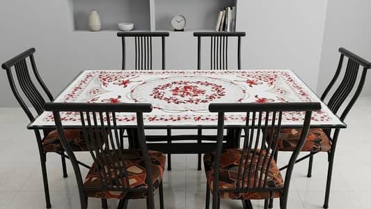 6 Seater Dining Table Set | Glass Top Dining Table with 6 Chairs