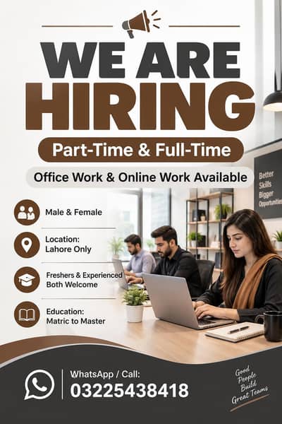 WE HIRING MALE AND FEMALS STAFF FOR OFFICE WORK
