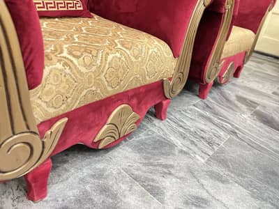 Beautiful Premium 7-Seater Maroon Velvet Sofa Set