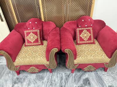 Beautiful Premium 7-Seater Maroon Velvet Sofa Set