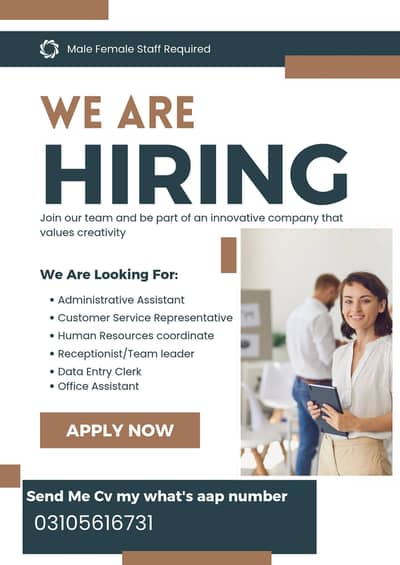 Female Male HR Receptionist Medical Assistant iT Assistant Data clerk