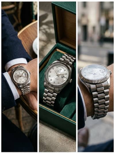 Stylish Silver Rolex Day-Date Watch for Men – Classy & Elegant Look
