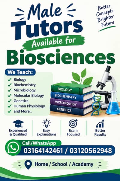 Male Tutors Available for Biosciences | Home, School & Academy