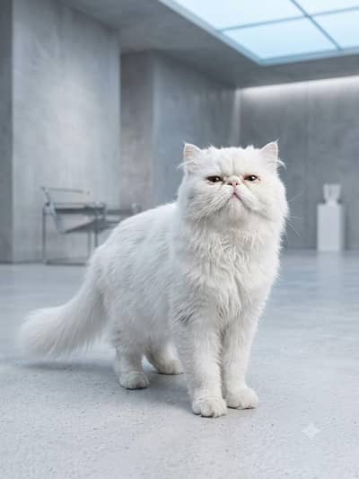 Pure White Peke-Face Persian Male Cat