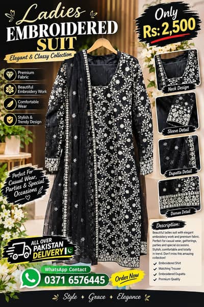 Ladies Designer Embroidered Suit – Elegant & Stylish Collection