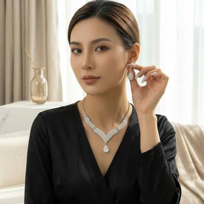 EUROPEAN AND AMERICAN STYLE ELEGANT WHITE JEWELRY SET