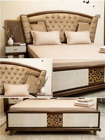 Premium  solid wood bedroom set with integrated light and dresser
