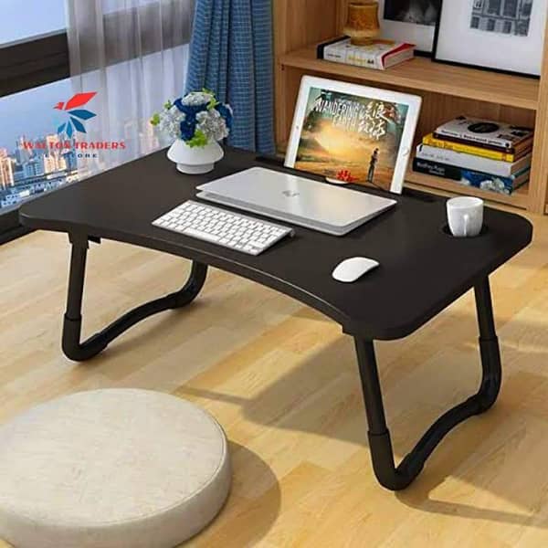 Laptop Table For Bed Foldable Stand Ergonomic Portable Drawing Notebook Reading Breakfast Serving With Inbuilt Tablet And Cup Hold Slots. . . no color choice