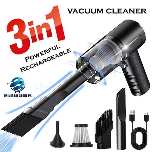 3 in 1 Mini Car Vacuum Cleaner & Air Blower | Cordless Handheld Auto Vacuum Cleaner for Car Interior, Home & Office | Portable Rechargeable Car Cleaning Tool