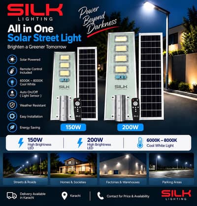 SILK Solar Street Light 150W / 200W  | 6000K–8000K | New
