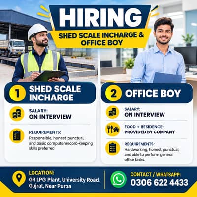 Shed Scale Incharge Job ||  Office Boy Job || Urgent Hiring || Jobs