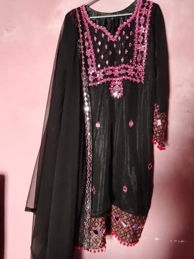 black pink mirror work 3pc dress