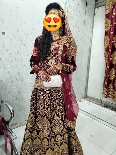 Heavy Maroon Bridal Lehenga - Used only 2 hours like new- Full Set